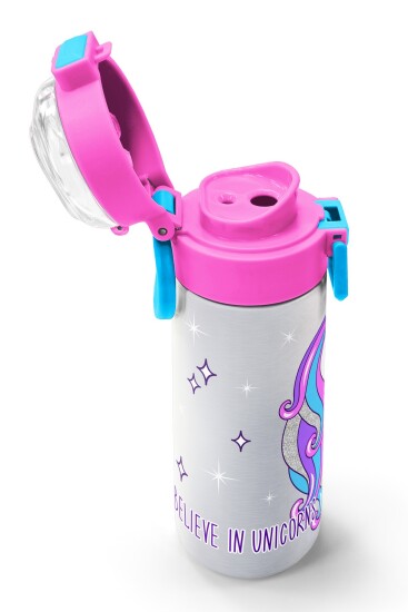 Coral High Kids Pembe Gümüş Unicorn Desenli Pipetli ve Direkt İçim Çelik Termos 500 ml 31821 - 6