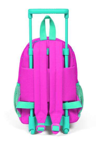 Minik Yuva Çekçekli Sırt Çantası Neon Pembe Su Yeşili Kalp Desenli İki Bölmeli 24005 - 4