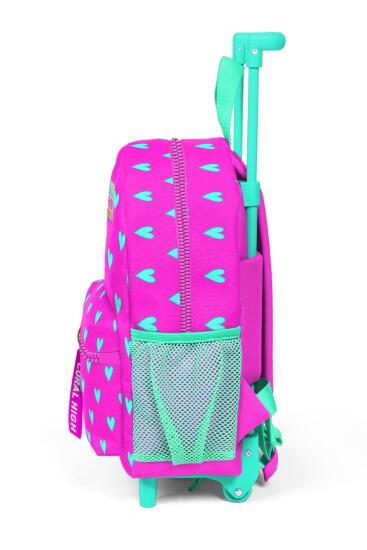 Minik Yuva Çekçekli Sırt Çantası Neon Pembe Su Yeşili Kalp Desenli İki Bölmeli 24005 - 6
