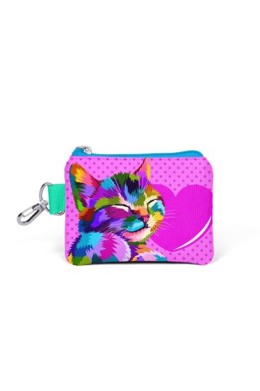 Coral High Kids Pembe Mavi Kedi Desenli Bozuk Para Çantası 21702 - Coral High KIDS