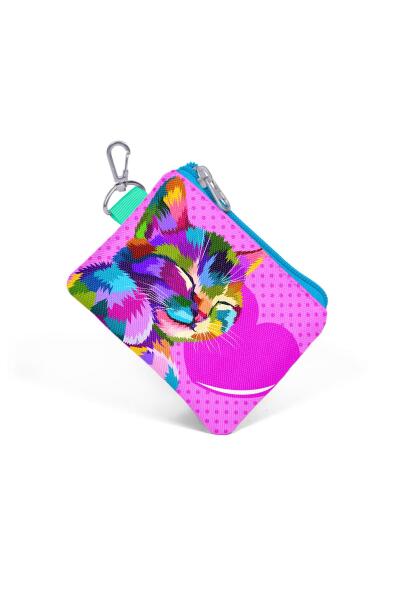 Coral High Kids Pembe Mavi Kedi Desenli Bozuk Para Çantası 21702 - 3