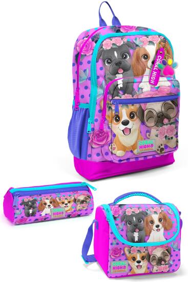 Coral High Kids Pembe Köpek Desenli 3’lü Okul Çanta Seti SET0123750 - Coral High
