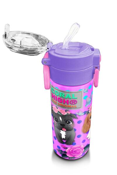 Coral High Kids Pembe Köpek Desenli Pipetli ve Direkt İçim Çelik Termos 500 ml 31951 - 5