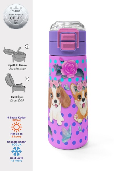 Coral High Kids Pembe Köpek Desenli Pipetli ve Direkt İçim Çelik Termos 500 ml 31951 - 1