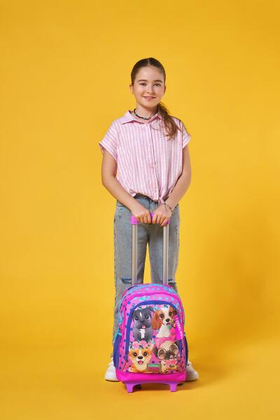 Coral High Kids Pembe Köpek Desenli Üç Bölmeli Çekçekli Okul Sırt Çantası 23950 - 12