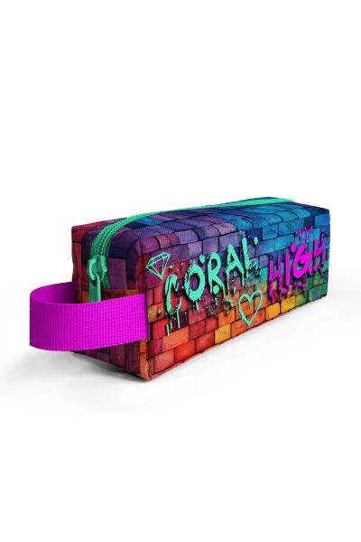 Coral High Kids Pembe Lacivert Grafiti Yazılı Kalem Çantası 22069 - 2