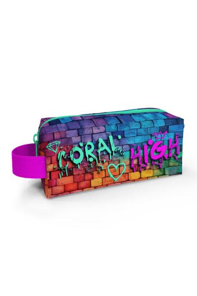 Coral High Kids Pembe Lacivert Grafiti Yazılı Kalem Çantası 22069 - 1