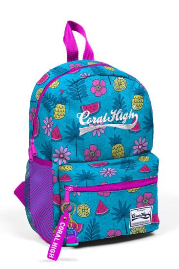 Minik Yuva Sırt Çantası Pembe Mavi Tropikal Desenli İki Bölmeli 23147 - Coral High KIDS