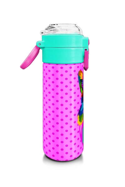 Coral High Kids Pembe Mavi Kedi Desenli Pipetli ve Direkt İçim Çelik Termos 500 ml 31842 - 2