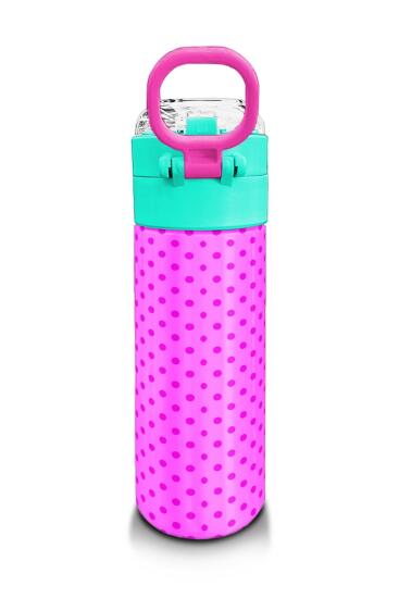 Coral High Kids Pembe Mavi Kedi Desenli Pipetli ve Direkt İçim Çelik Termos 500 ml 31842 - 3