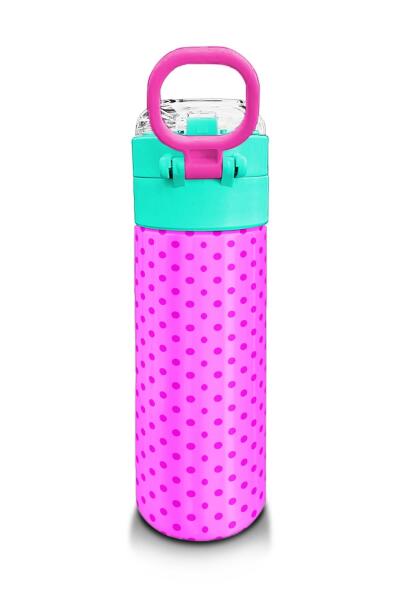 Coral High Kids Pembe Mavi Kedi Desenli Pipetli ve Direkt İçim Çelik Termos 500 ml 31842 - 3