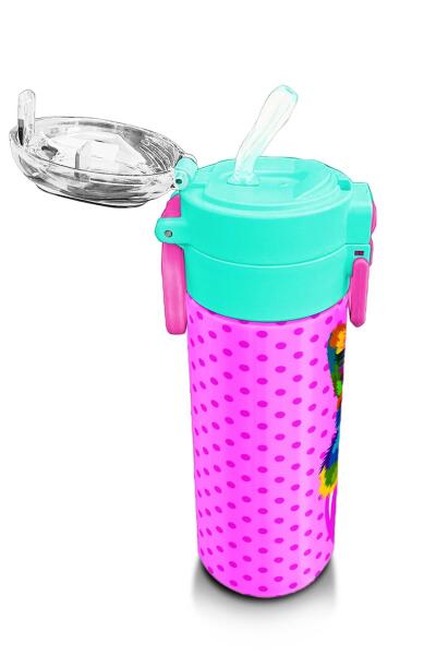 Coral High Kids Pembe Mavi Kedi Desenli Pipetli ve Direkt İçim Çelik Termos 500 ml 31842 - 5