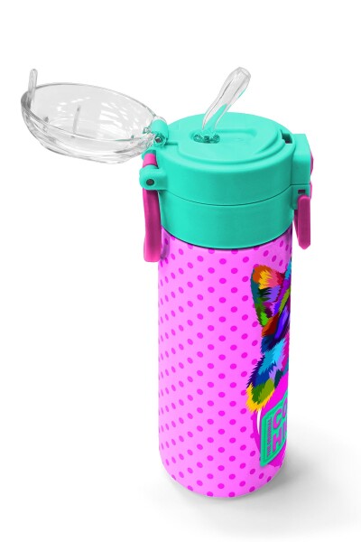 Coral High Kids Pembe Mavi Kedi Desenli Pipetli ve Direkt İçim Çelik Termos 500 ml 31842 - 5