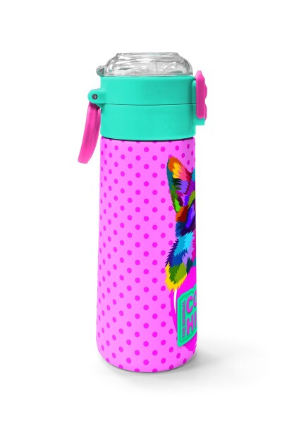 Coral High Kids Pembe Mavi Kedi Desenli Pipetli ve Direkt İçim Çelik Termos 500 ml 31842 - 2