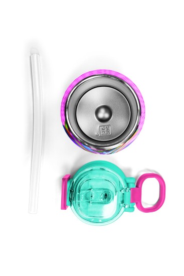 Coral High Kids Pembe Mavi Kedi Desenli Pipetli ve Direkt İçim Çelik Termos 500 ml 31842 - 7