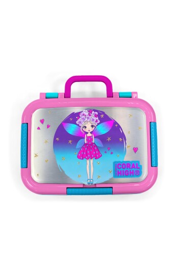 Coral High Kids Pembe Mavi Peri Desenli Paslanmaz Çelik Beslenme Kabı 39322 - 5