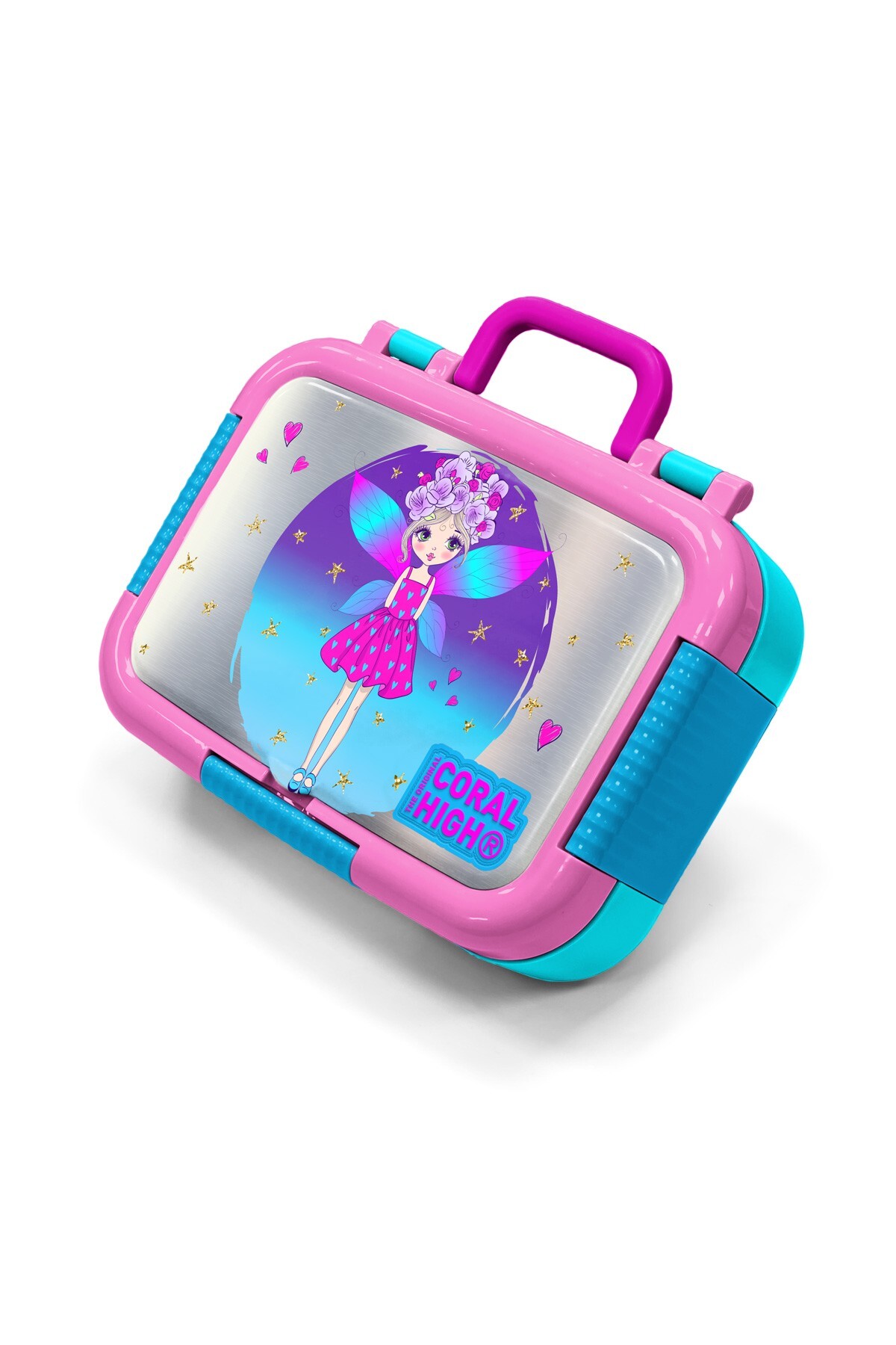 Coral High Kids Pembe Mavi Peri Desenli Paslanmaz Çelik Beslenme Kabı 39322