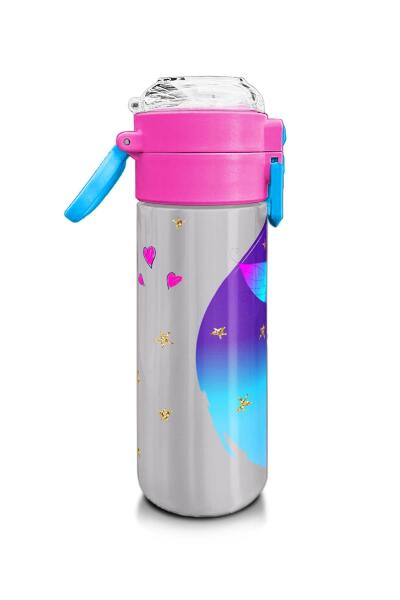 Coral High Kids Pembe Mavi Peri Desenli Pipetli ve Direkt İçim Çelik Termos 500 ml 31803 - 2
