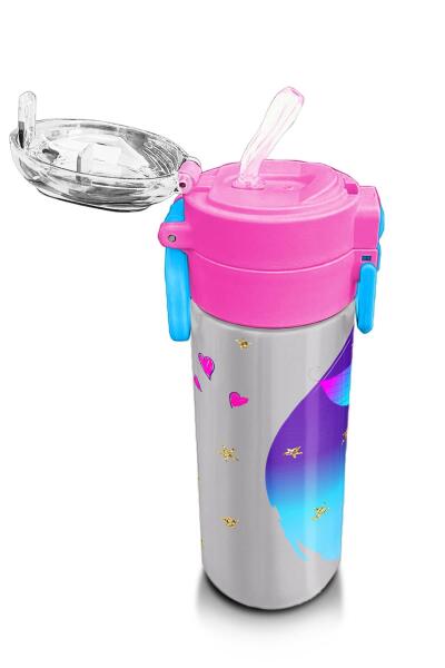 Coral High Kids Pembe Mavi Peri Desenli Pipetli ve Direkt İçim Çelik Termos 500 ml 31803 - 5