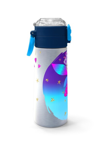 Coral High Kids Pembe Mavi Peri Desenli Pipetli ve Direkt İçim Çelik Termos 500 ml 31803 - 2