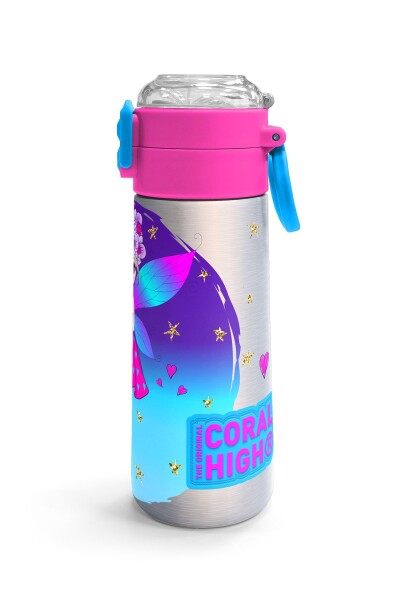 Coral High Kids Pembe Mavi Peri Desenli Pipetli ve Direkt İçim Çelik Termos 500 ml 31803 - 3