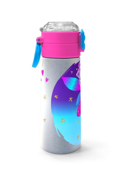Coral High Kids Pembe Mavi Peri Desenli Pipetli ve Direkt İçim Çelik Termos 500 ml 31803 - 2