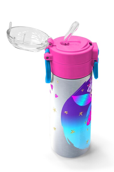 Coral High Kids Pembe Mavi Peri Desenli Pipetli ve Direkt İçim Çelik Termos 500 ml 31803 - 5