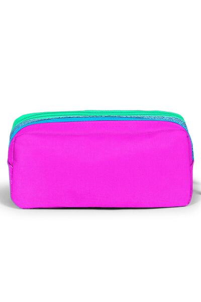 Coral High Kids Pembe Mavi Simli Kedi Desenli İki Bölmeli Kalem Çantası 22185 - 3