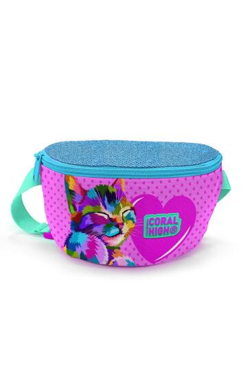Coral High Kids Pembe Mavi Simli Kedi Desenli Bel Çantası 22534 