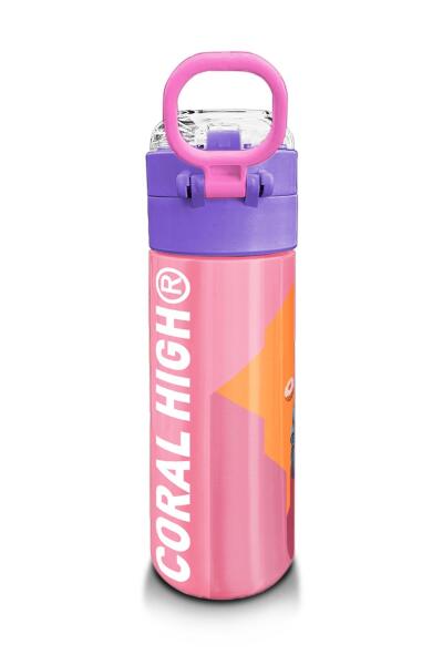 Coral High Kids Pembe Mercan Fashion Girl Desenli Pipetli ve Direkt İçim Çelik Termos 500 ml 31869 - 3