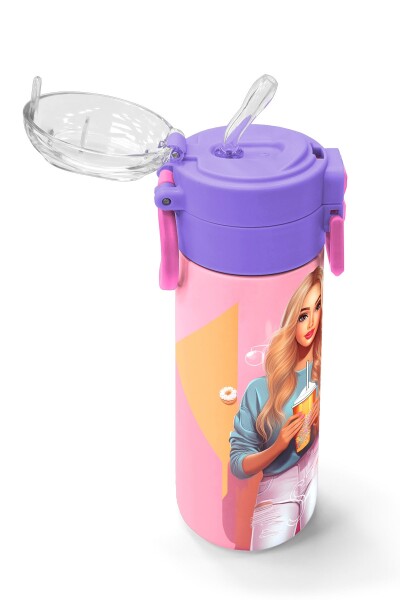 Coral High Kids Pembe Mercan Fashion Girl Desenli Pipetli ve Direkt İçim Çelik Termos 500 ml 31869 - 5