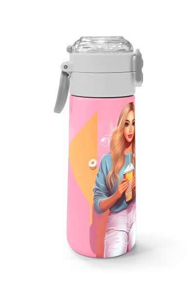 Coral High Kids Pembe Mercan Fashion Girl Desenli Pipetli ve Direkt İçim Çelik Termos 500 ml 31869 - 2