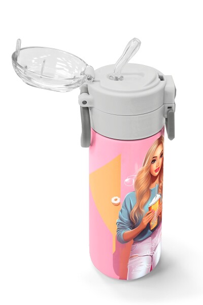 Coral High Kids Pembe Mercan Fashion Girl Desenli Pipetli ve Direkt İçim Çelik Termos 500 ml 31869 - 5