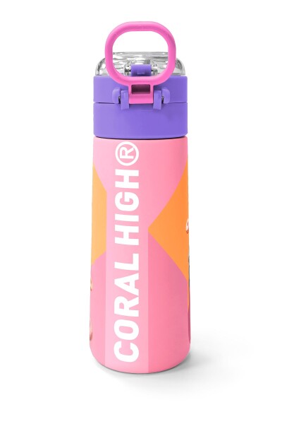 Coral High Kids Pembe Mercan Fashion Girl Desenli Pipetli ve Direkt İçim Çelik Termos 500 ml 31869 - 5