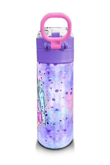 Coral High Kids Pembe Mor Fashion Girl Desenli Pipetli ve Direkt İçim Çelik Termos 500 ml 31956 - 3