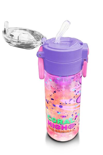 Coral High Kids Pembe Mor Fashion Girl Desenli Pipetli ve Direkt İçim Çelik Termos 500 ml 31956 - 5