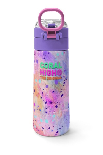 Coral High Kids Pembe Mor Fashion Girl Desenli Pipetli ve Direkt İçim Çelik Termos 500 ml 31956 - 5
