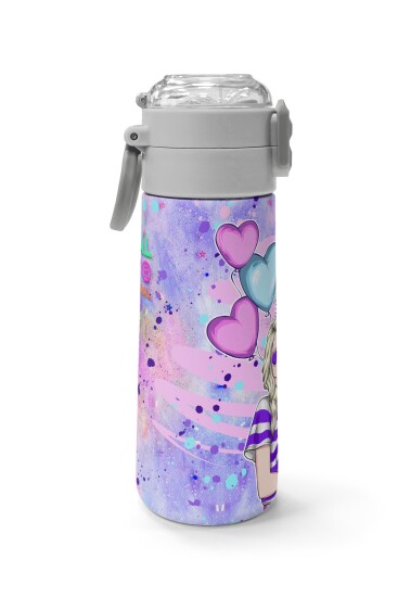 Coral High Kids Pembe Mor Fashion Girl Desenli Pipetli ve Direkt İçim Çelik Termos 500 ml 31956 - 2
