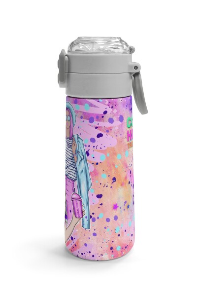 Coral High Kids Pembe Mor Fashion Girl Desenli Pipetli ve Direkt İçim Çelik Termos 500 ml 31956 - 3