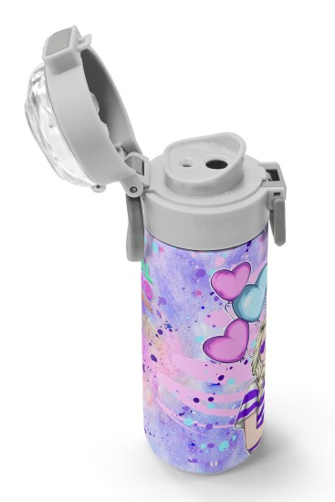 Coral High Kids Pembe Mor Fashion Girl Desenli Pipetli ve Direkt İçim Çelik Termos 500 ml 31956 - 6