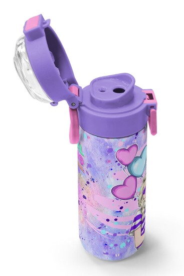 Coral High Kids Pembe Mor Fashion Girl Desenli Pipetli ve Direkt İçim Çelik Termos 500 ml 31956 - 6