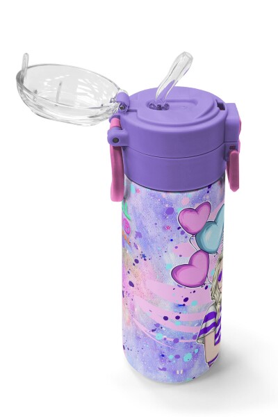 Coral High Kids Pembe Mor Fashion Girl Desenli Pipetli ve Direkt İçim Çelik Termos 500 ml 31956 - 5