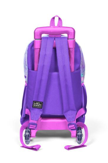 Coral High Kids Pembe Mor Fashion Girl Desenli Üç Bölmeli Çekçekli 3'lü Çanta Seti SET0123955 - 5