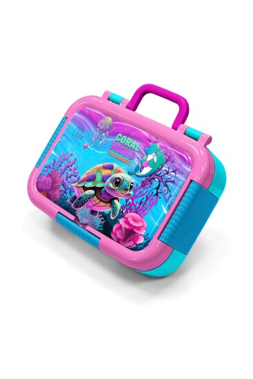Coral High Kids Pembe Mor Kaplumbağa Desenli Paslanmaz Çelik Beslenme Kabı 39264 