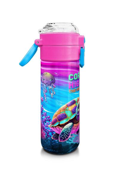 Coral High Kids Pembe Mor Kaplumbağa Desenli Pipetli ve Direkt İçim Çelik Termos 500 ml 31957 - 2