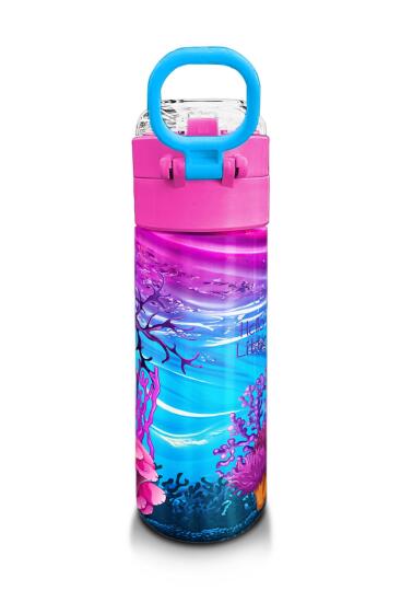 Coral High Kids Pembe Mor Kaplumbağa Desenli Pipetli ve Direkt İçim Çelik Termos 500 ml 31957 - 3