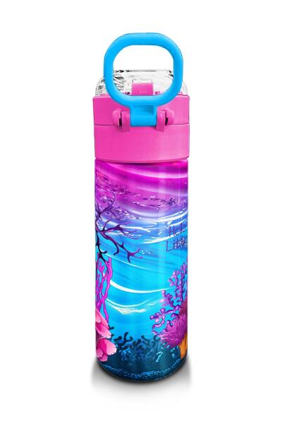 Coral High Kids Pembe Mor Kaplumbağa Desenli Pipetli ve Direkt İçim Çelik Termos 500 ml 31957 - 3
