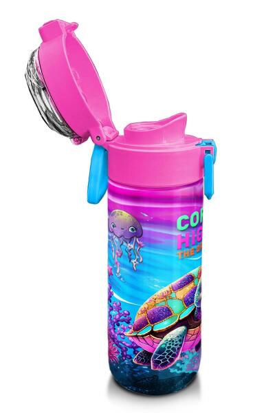 Coral High Kids Pembe Mor Kaplumbağa Desenli Pipetli ve Direkt İçim Çelik Termos 500 ml 31957 - 6