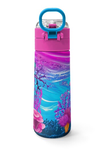 Coral High Kids Pembe Mor Kaplumbağa Desenli Pipetli ve Direkt İçim Çelik Termos 500 ml 31957 - 4