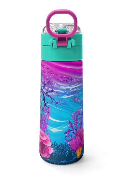 Coral High Kids Pembe Mor Kaplumbağa Desenli Pipetli ve Direkt İçim Çelik Termos 500 ml 31957 - 4